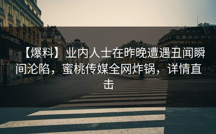 【爆料】业内人士在昨晚遭遇丑闻瞬间沦陷，蜜桃传媒全网炸锅，详情直击