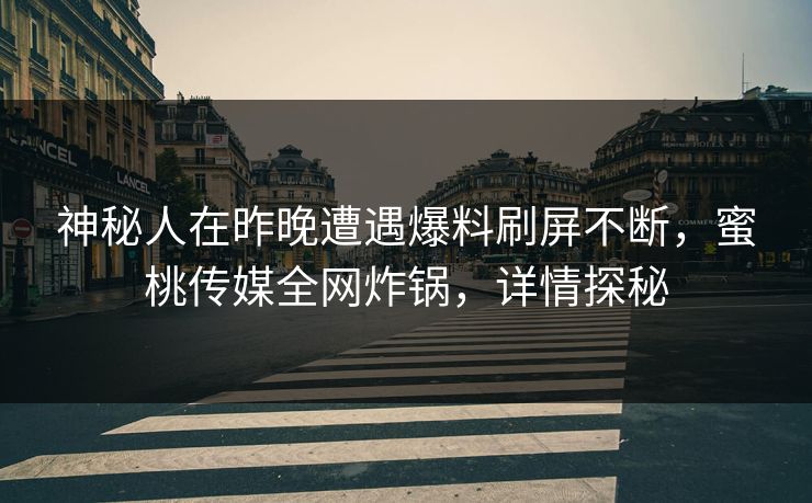 神秘人在昨晚遭遇爆料刷屏不断，蜜桃传媒全网炸锅，详情探秘